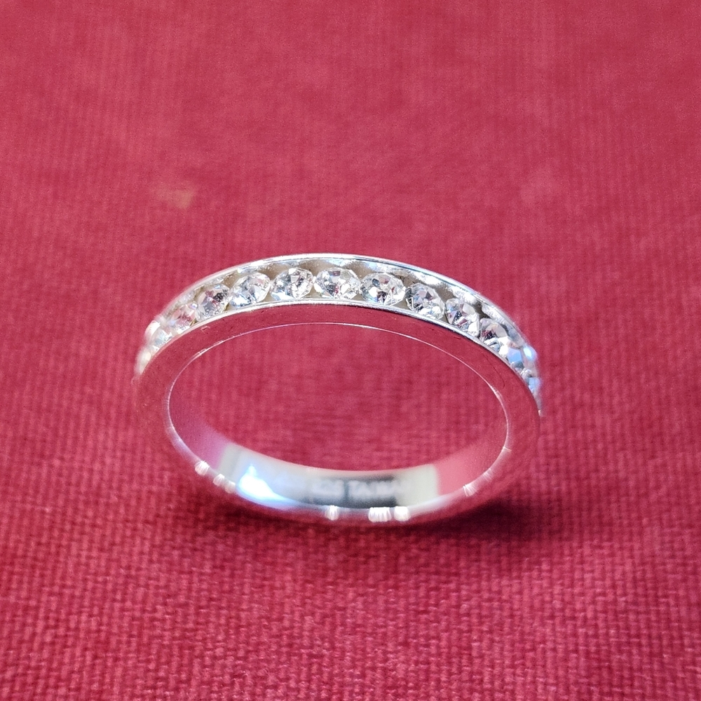 CZ Diamond Eternity Channel Set ATI 925 Sterling Silver Stackable Band, Size 8